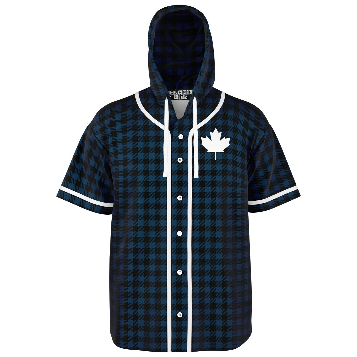 True North Strong and Free | Plaid Hooded Baseball Jersey - Navy