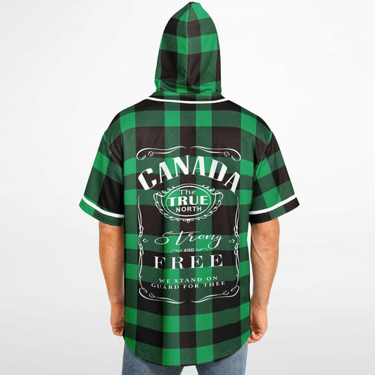 True North Strong & Free Green Plaid Hooded Baseball Jersey