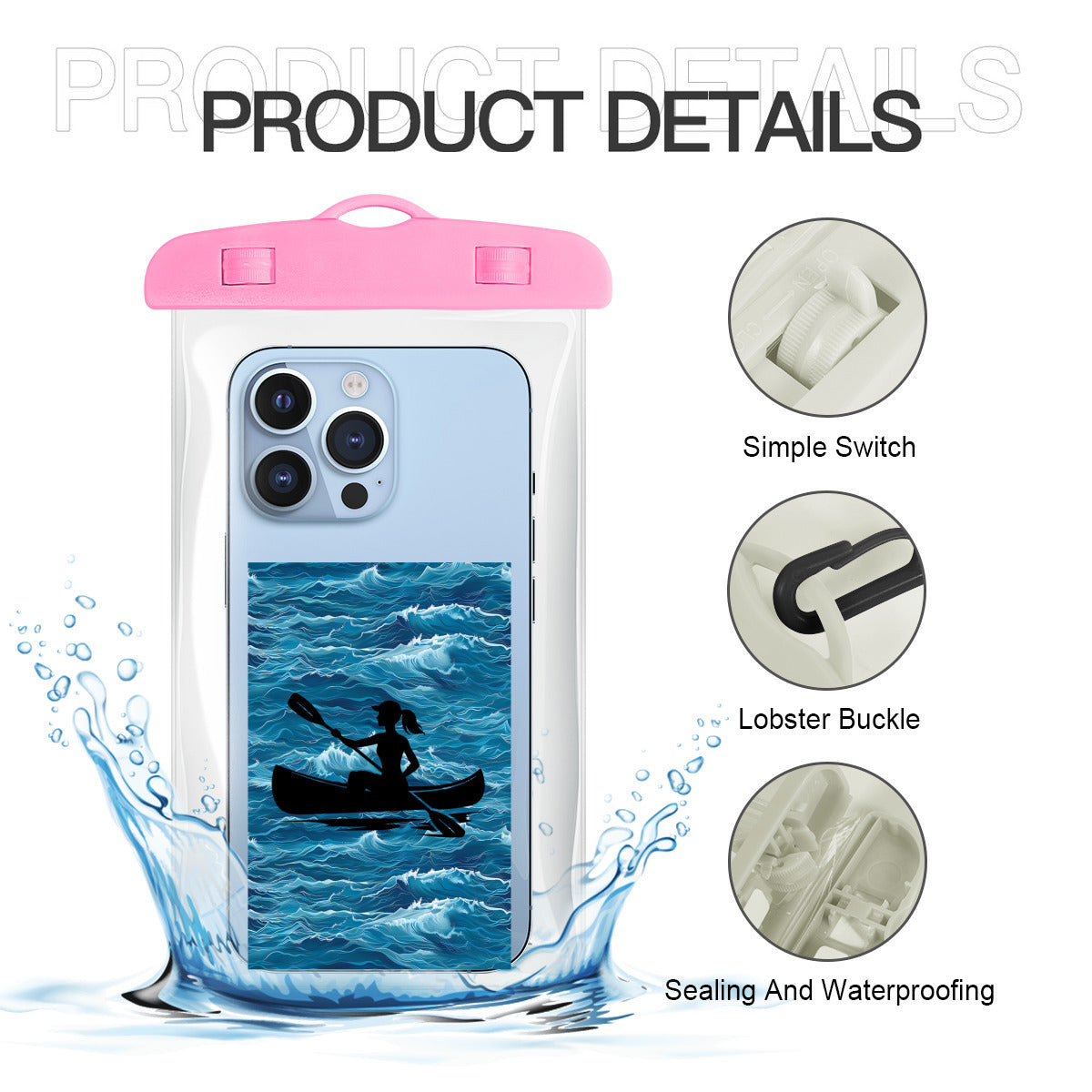 Person in a Canoe Silhouette - Clear Waterproof Phone Pouch Case | PVC