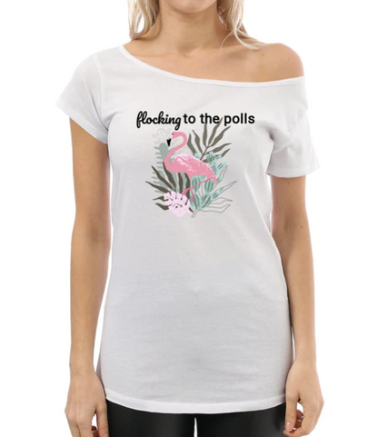 Flocking to the Polls - Women's Off The Shoulder Election T-Shirt - Voting 2024