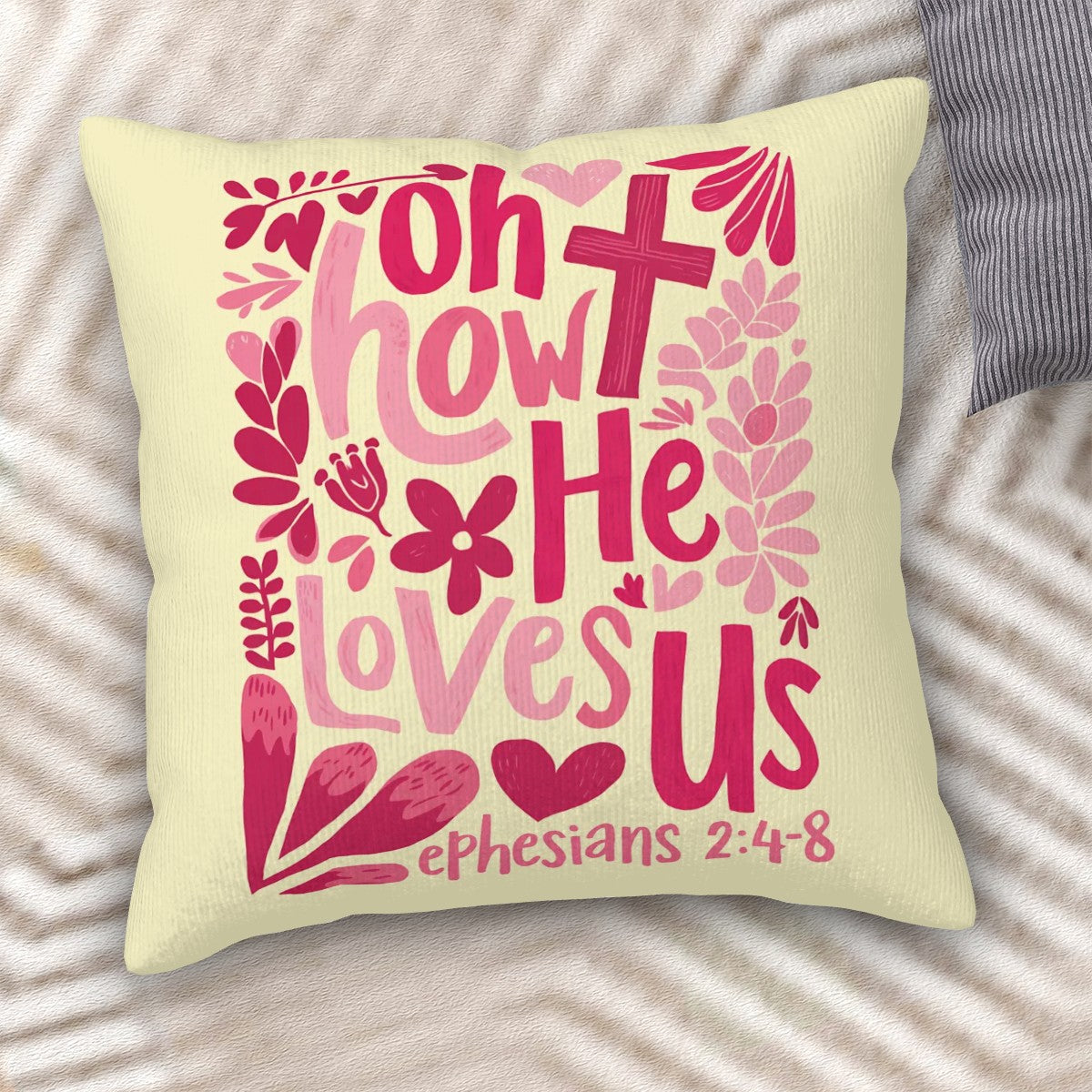 Oh How He Loves Us - Christian Corduroy Throw Pillow Cover with Core