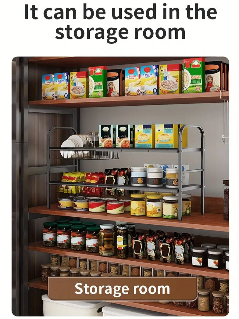 Shelving unit with various items in a storage room setting