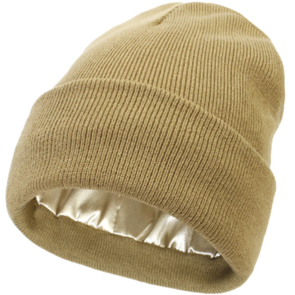 Satin Lined Knitted Toque Beanie – Curly & Dry Hair Protection