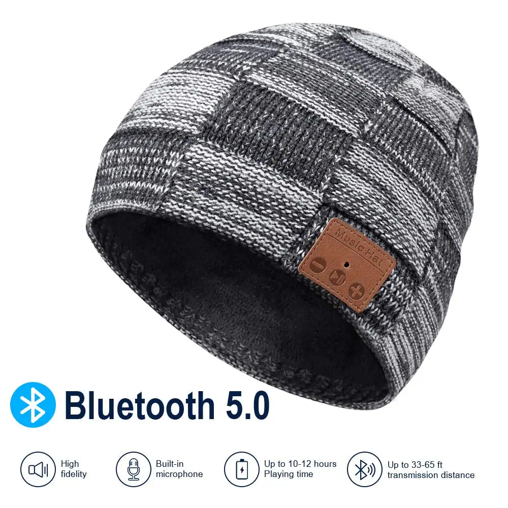 Gray Wireless Headphone Beanie – Bluetooth 5.0 Winter Hat with HD Sound