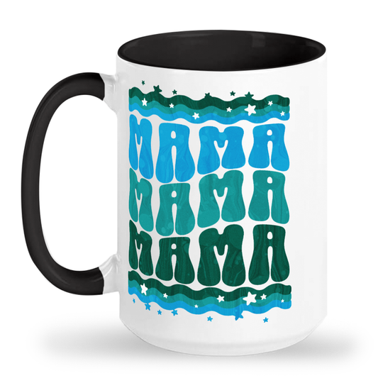 MAMA Retro Groovy Blue Tall glossy ceramic mug