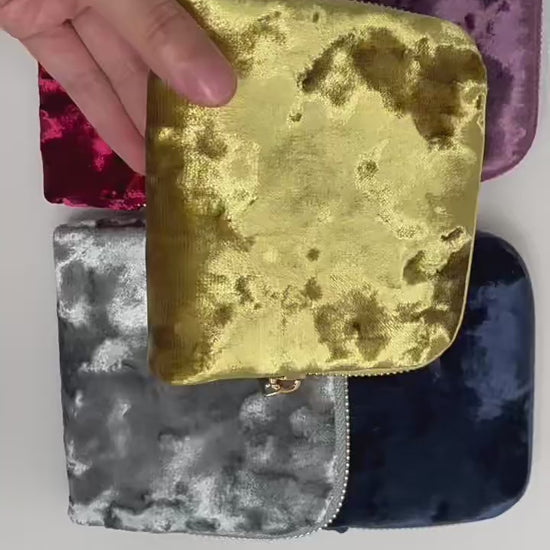 Showing the outside and inside of jewellery pouches