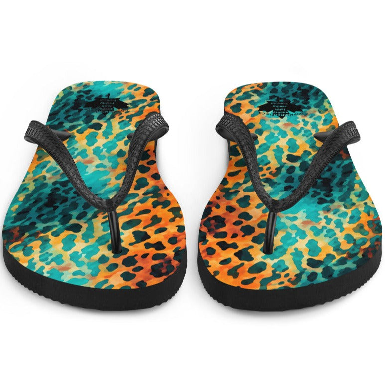 Teal Leopard Print Flip-Flops - Black Strap