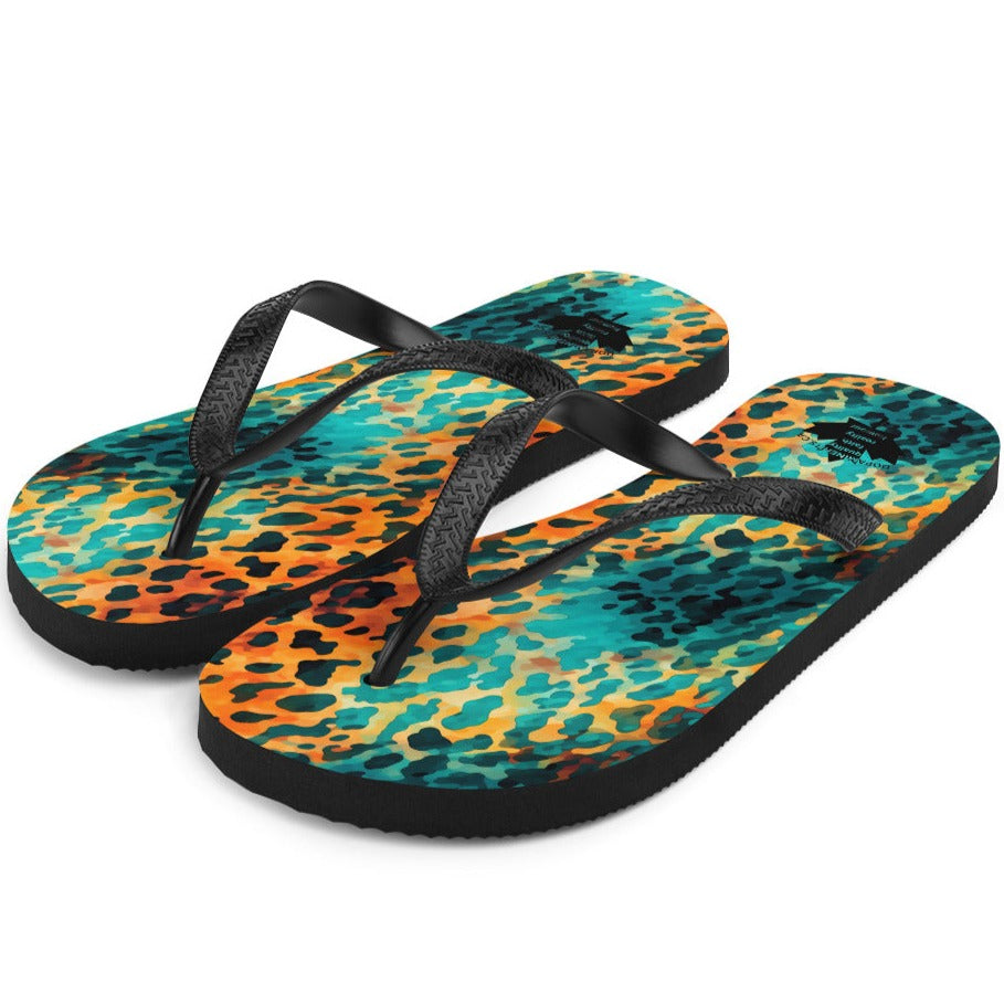 Teal Leopard Print Flip-Flops - Black Strap