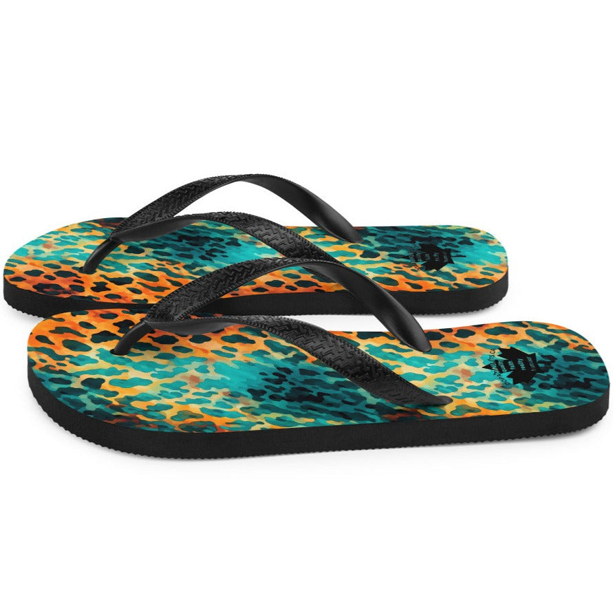 Teal Leopard Print Flip-Flops - Black Strap
