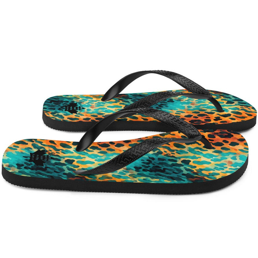 Teal Leopard Print Flip-Flops - Black Strap