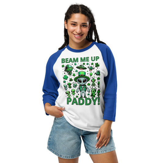 Beam Me Up Paddy! - 3/4 Sleeve Raglan Fun Alien St. Patrick's Day Sci-Fi Shirt
