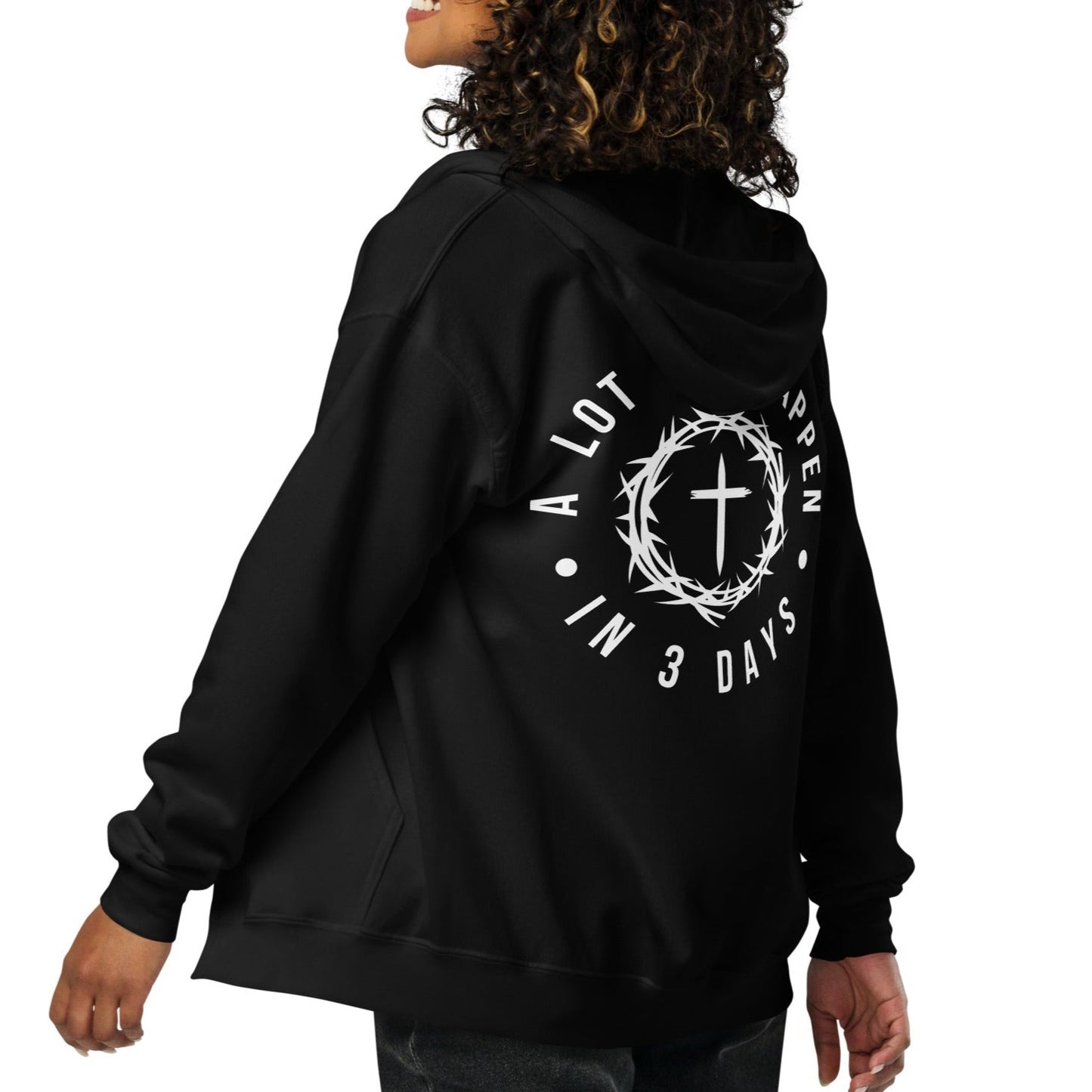 A Lot Can Happen In 3 Days Unisex Heavy Blend Zip Hoodie - White Print