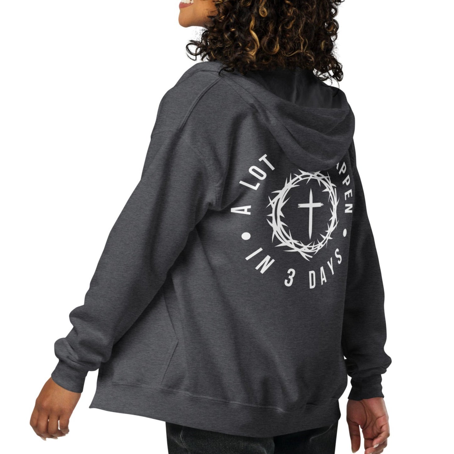 A Lot Can Happen In 3 Days Unisex Heavy Blend Zip Hoodie - White Print