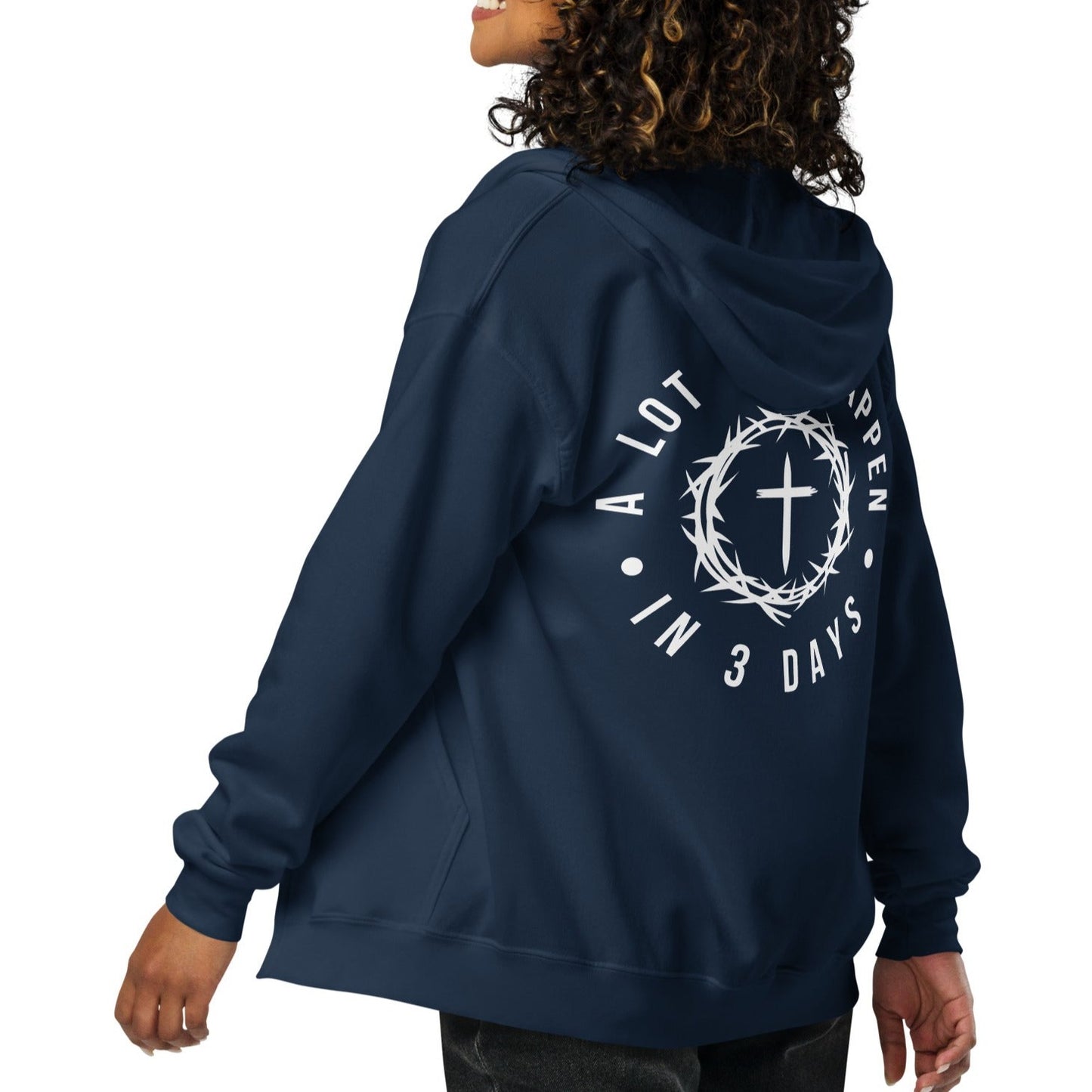 A Lot Can Happen In 3 Days Unisex Heavy Blend Zip Hoodie - White Print