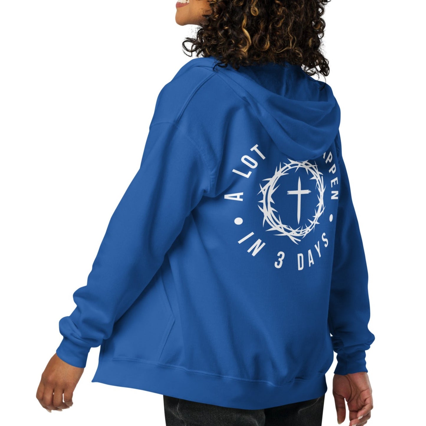 A Lot Can Happen In 3 Days Unisex Heavy Blend Zip Hoodie - White Print