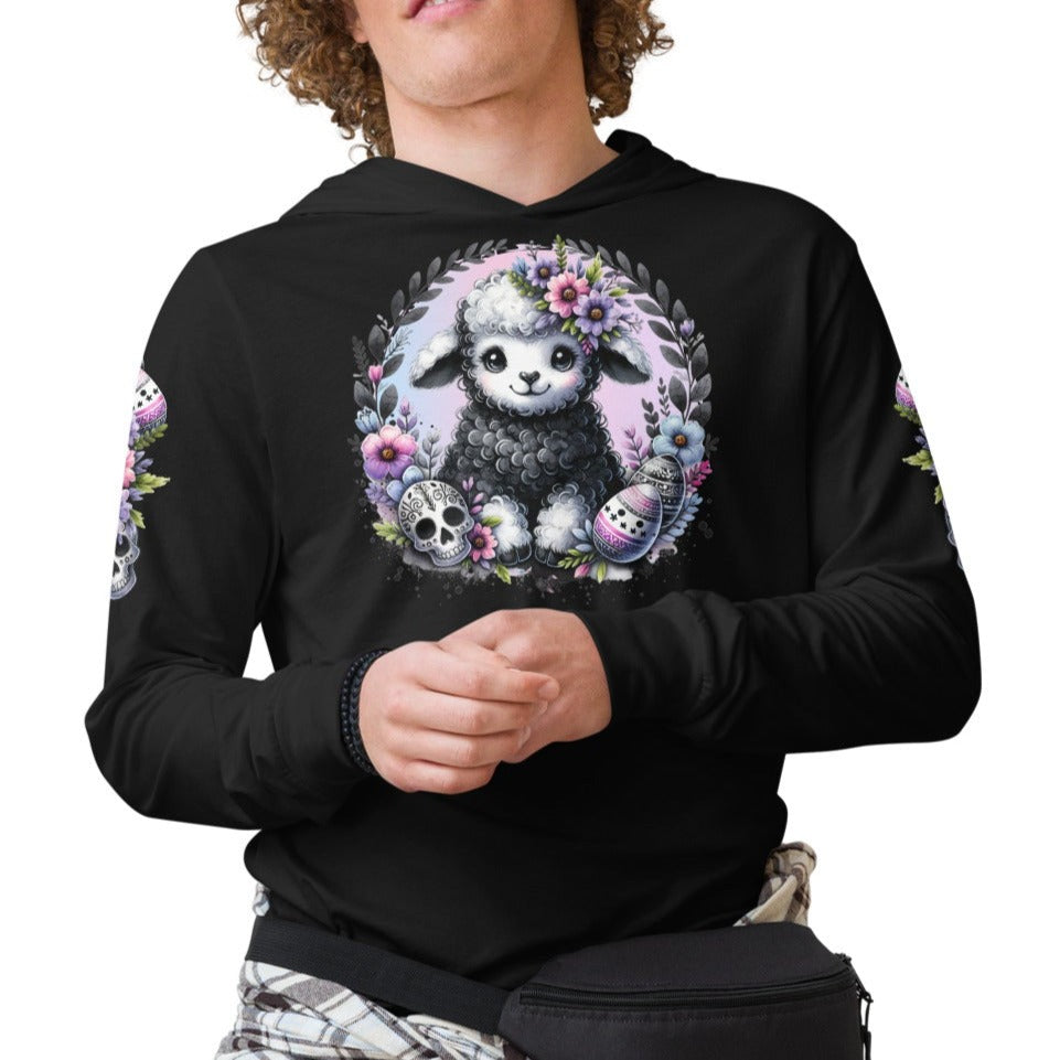 Gothic Easter Lamb - Hooded Long-Sleeved T-Shirt - Print on Sleeves