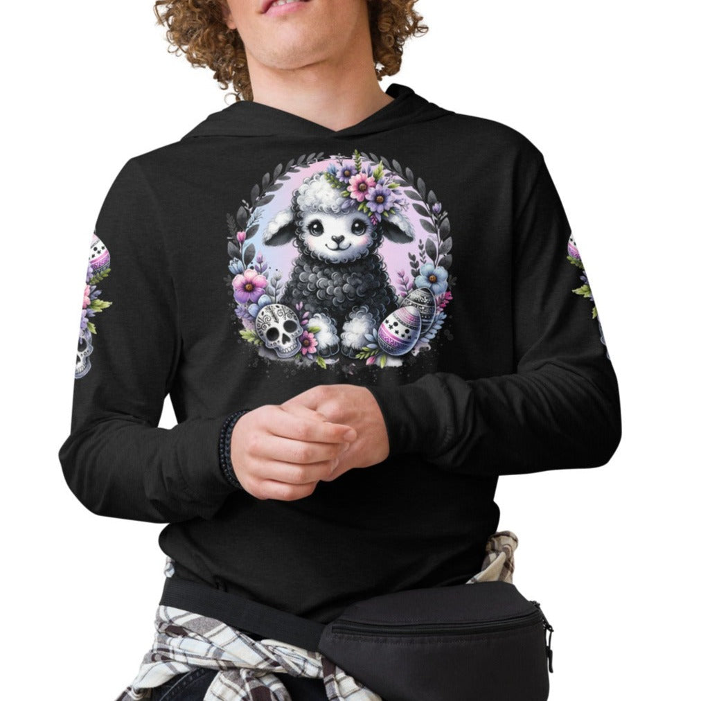 Gothic Easter Lamb - Hooded Long-Sleeved T-Shirt - Print on Sleeves