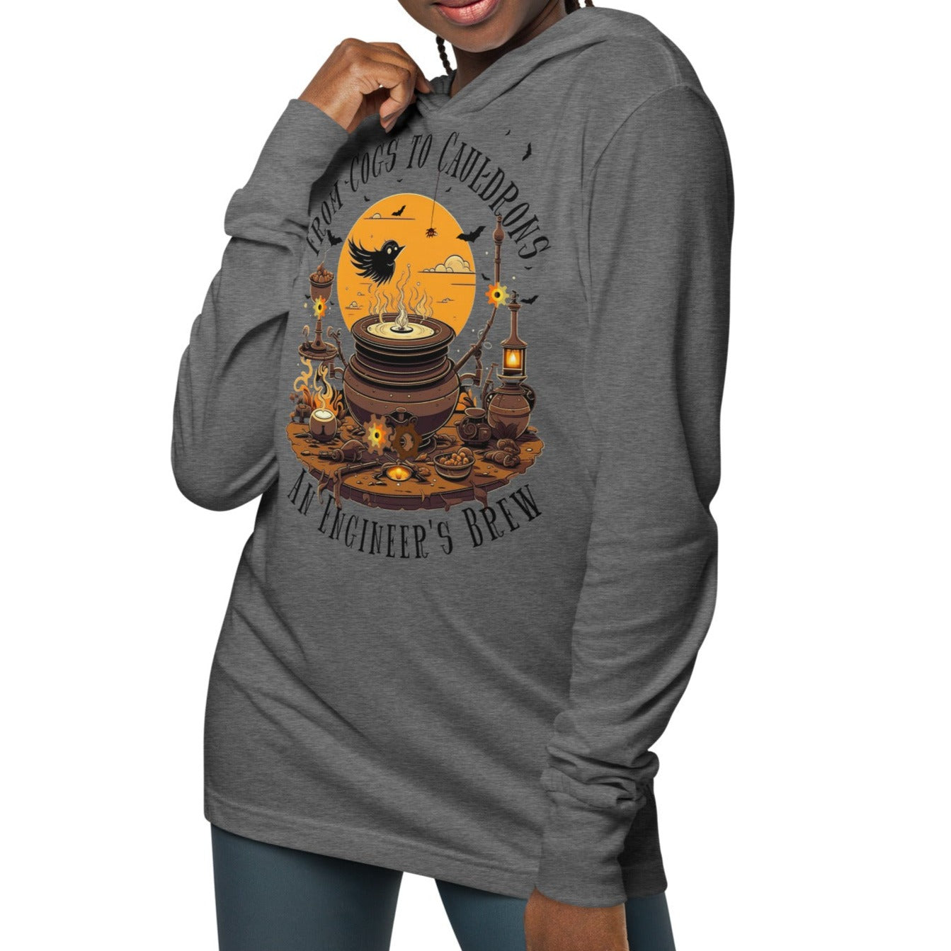From Cogs to Cauldrons – An Engineer's Brew - Lightweight Long Sleeve Hooded Halloween Tee – Versatile and Comfortable