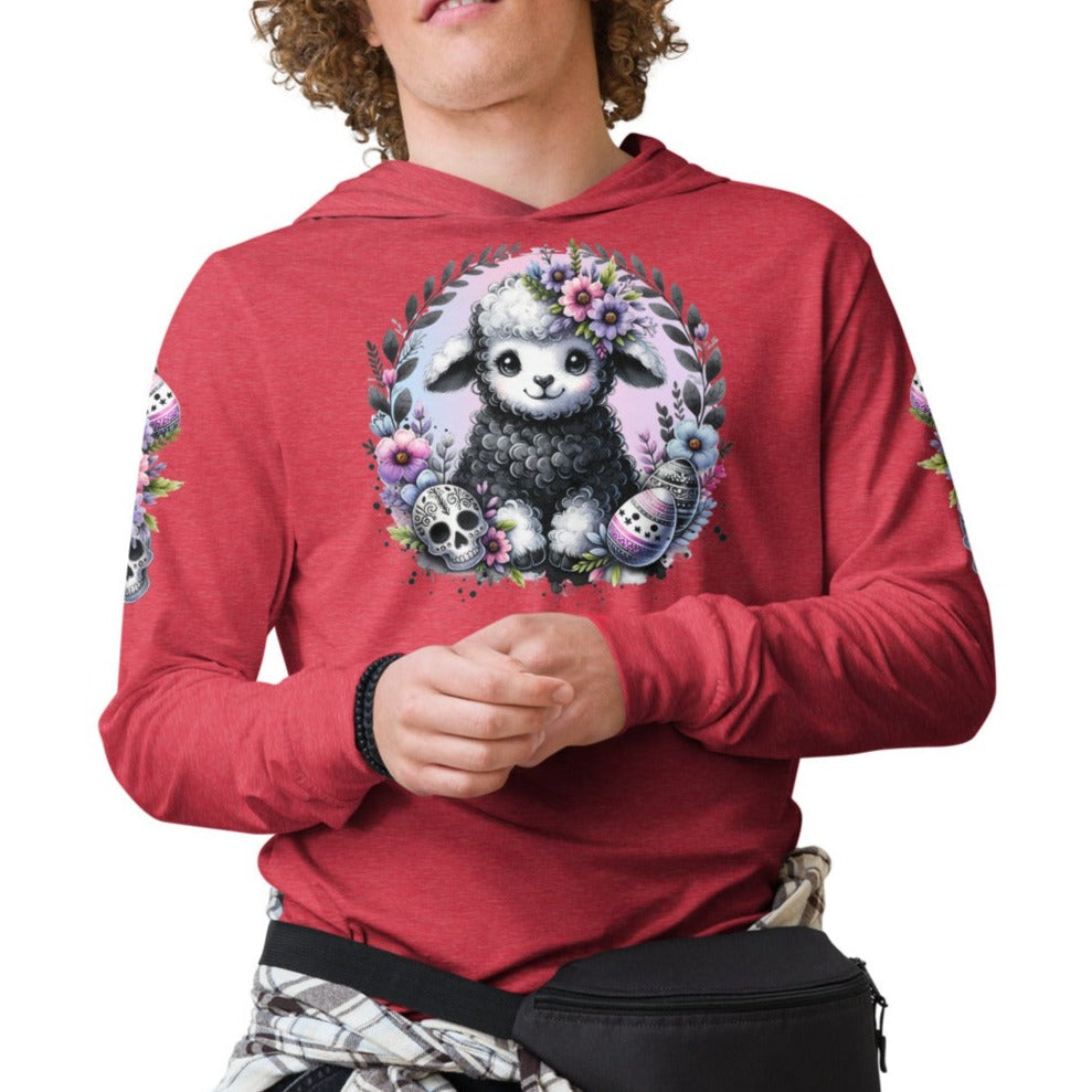 Gothic Easter Lamb - Hooded Long-Sleeved T-Shirt - Print on Sleeves