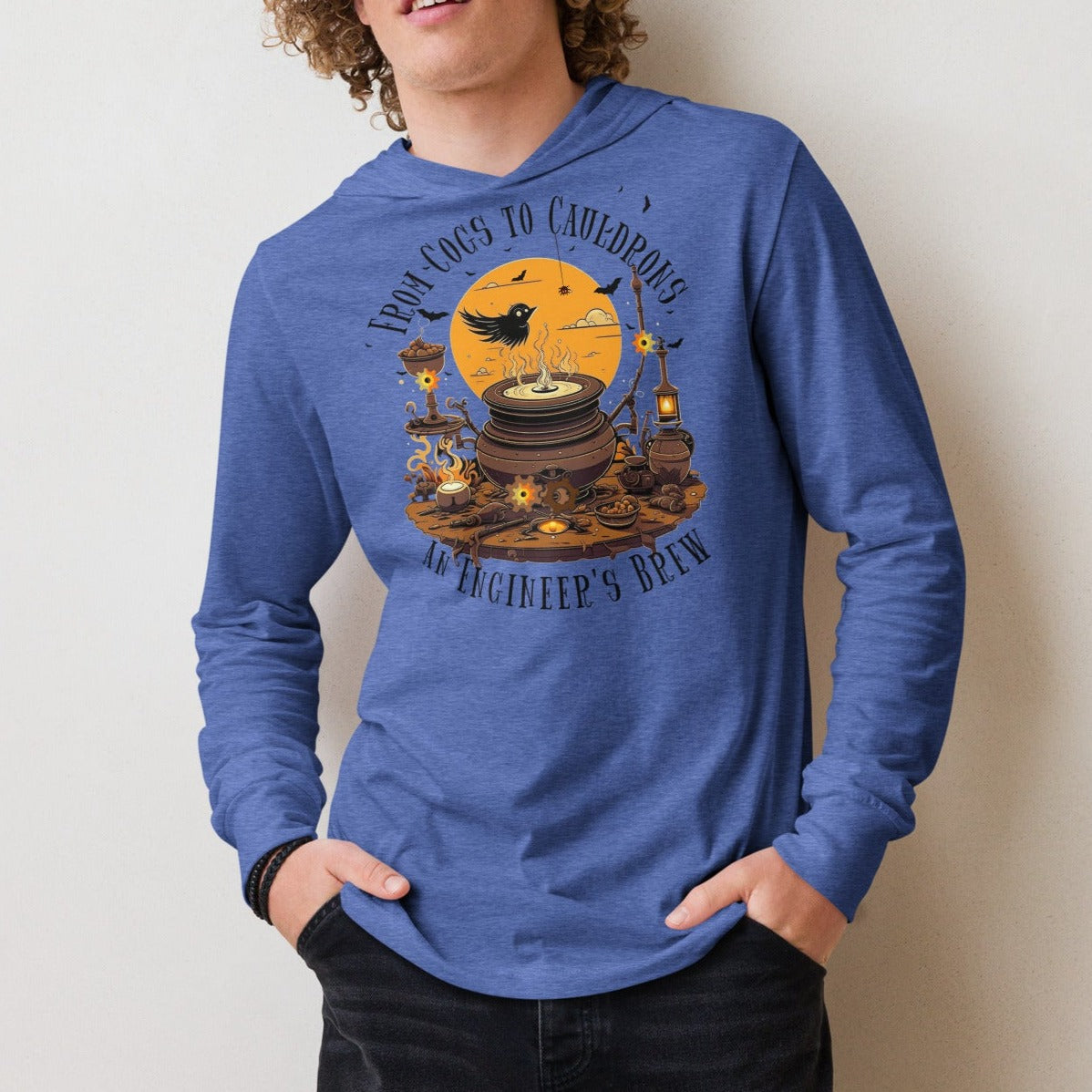 From Cogs to Cauldrons – An Engineer's Brew - Lightweight Long Sleeve Hooded Halloween Tee – Versatile and Comfortable