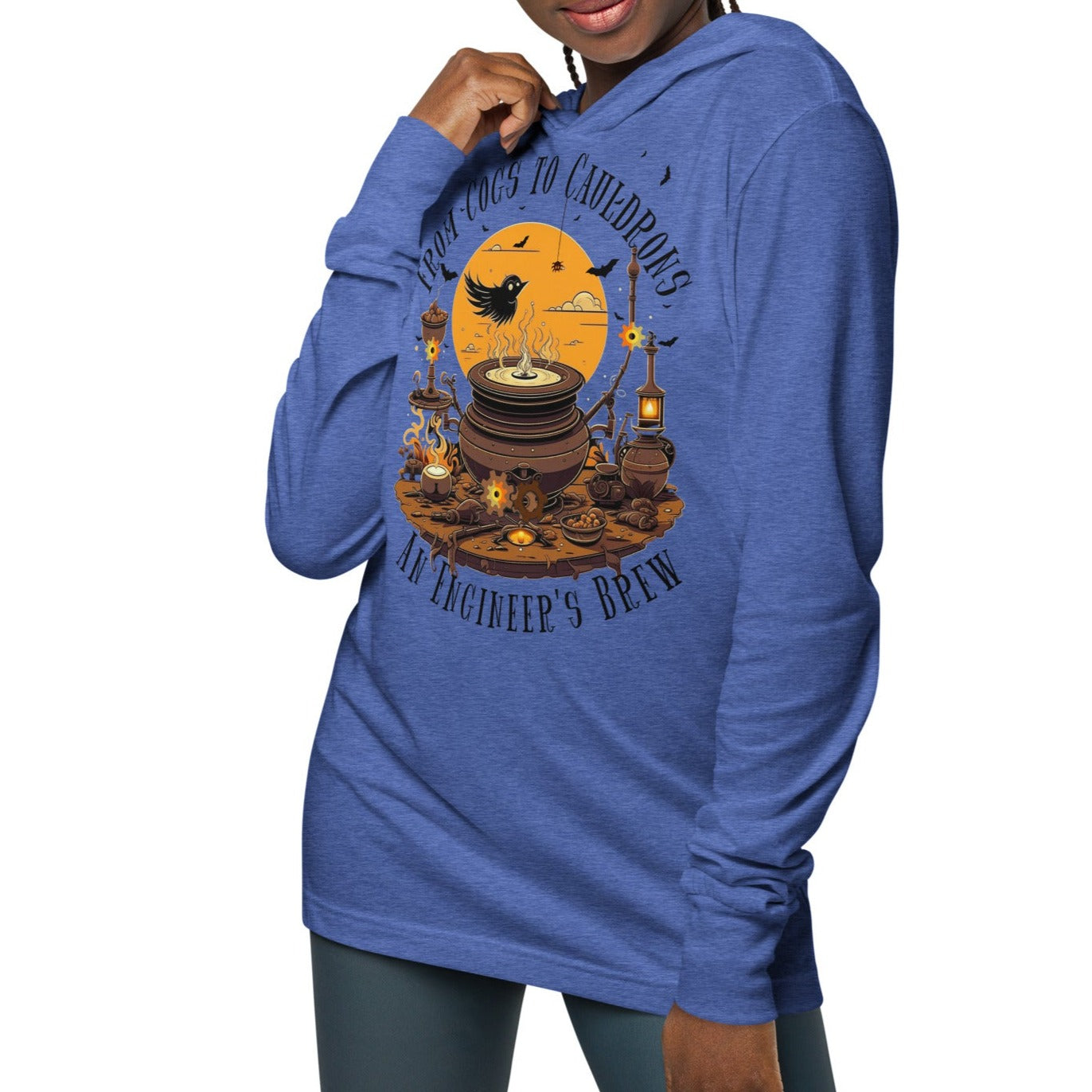 From Cogs to Cauldrons – An Engineer's Brew - Lightweight Long Sleeve Hooded Halloween Tee – Versatile and Comfortable