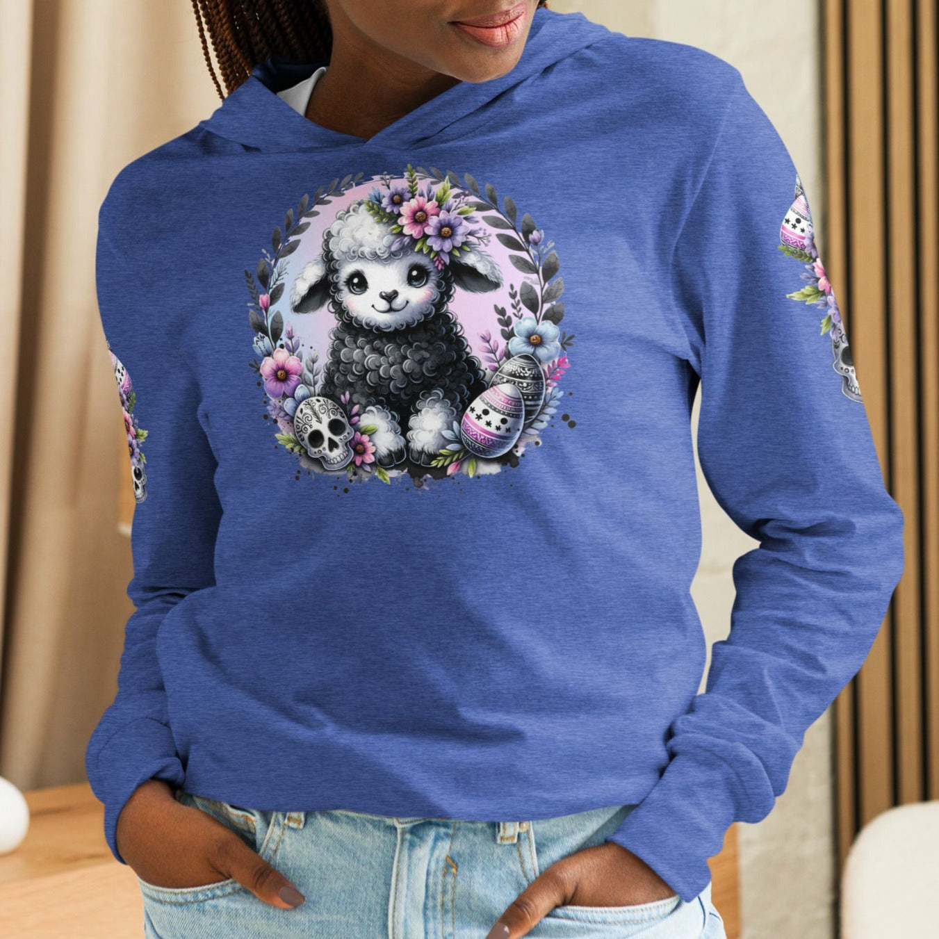 Gothic Easter Lamb - Hooded Long-Sleeved T-Shirt - Print on Sleeves