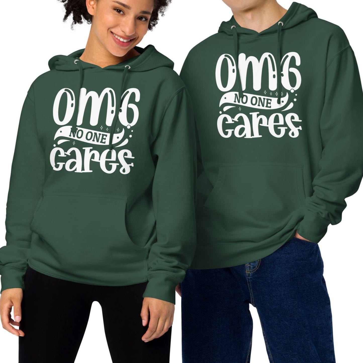 OMG No One Cares - Funny Sarcastic Hoodie - Unisex Heavyweight, Dark Shades