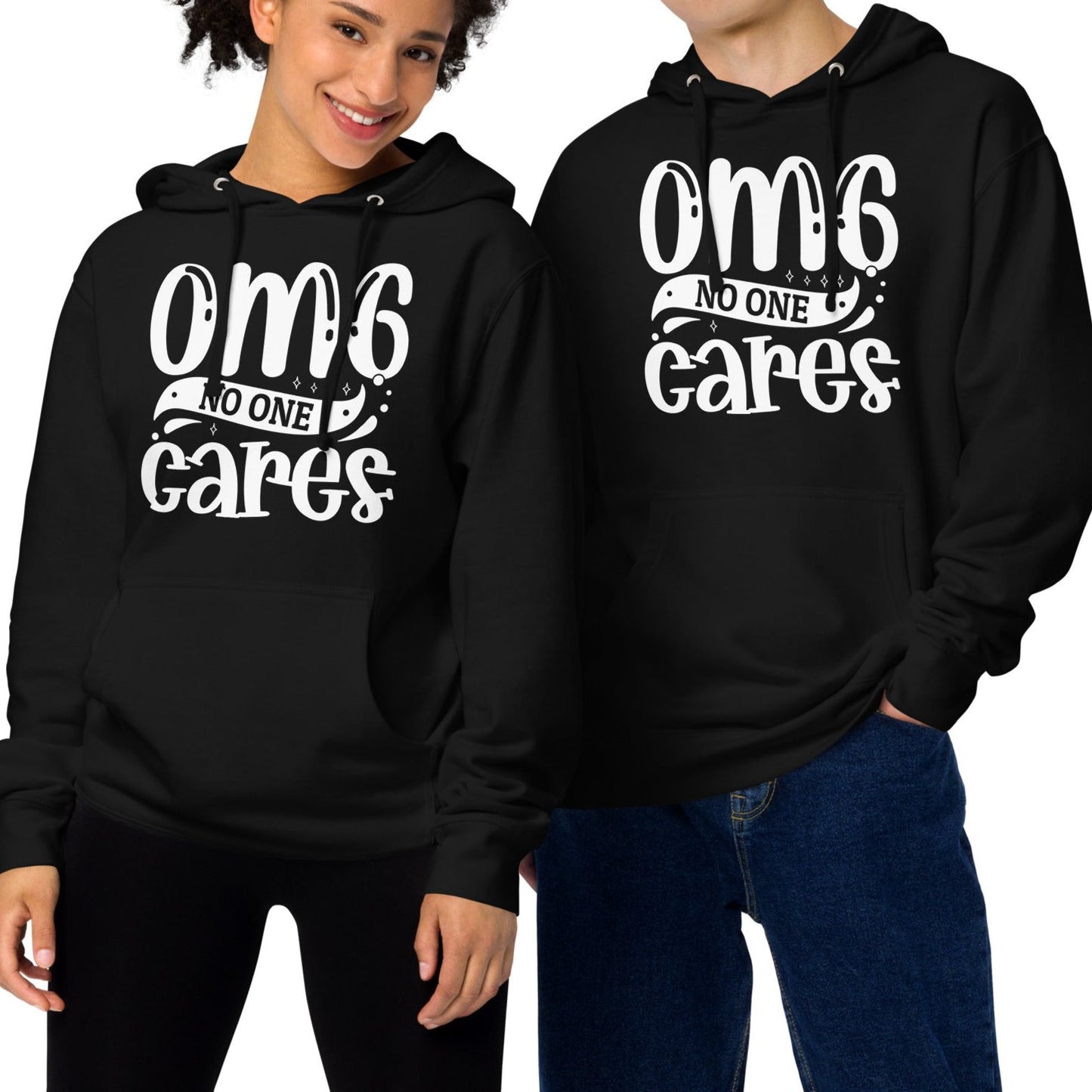 OMG No One Cares - Funny Sarcastic Hoodie - Unisex Heavyweight, Dark Shades