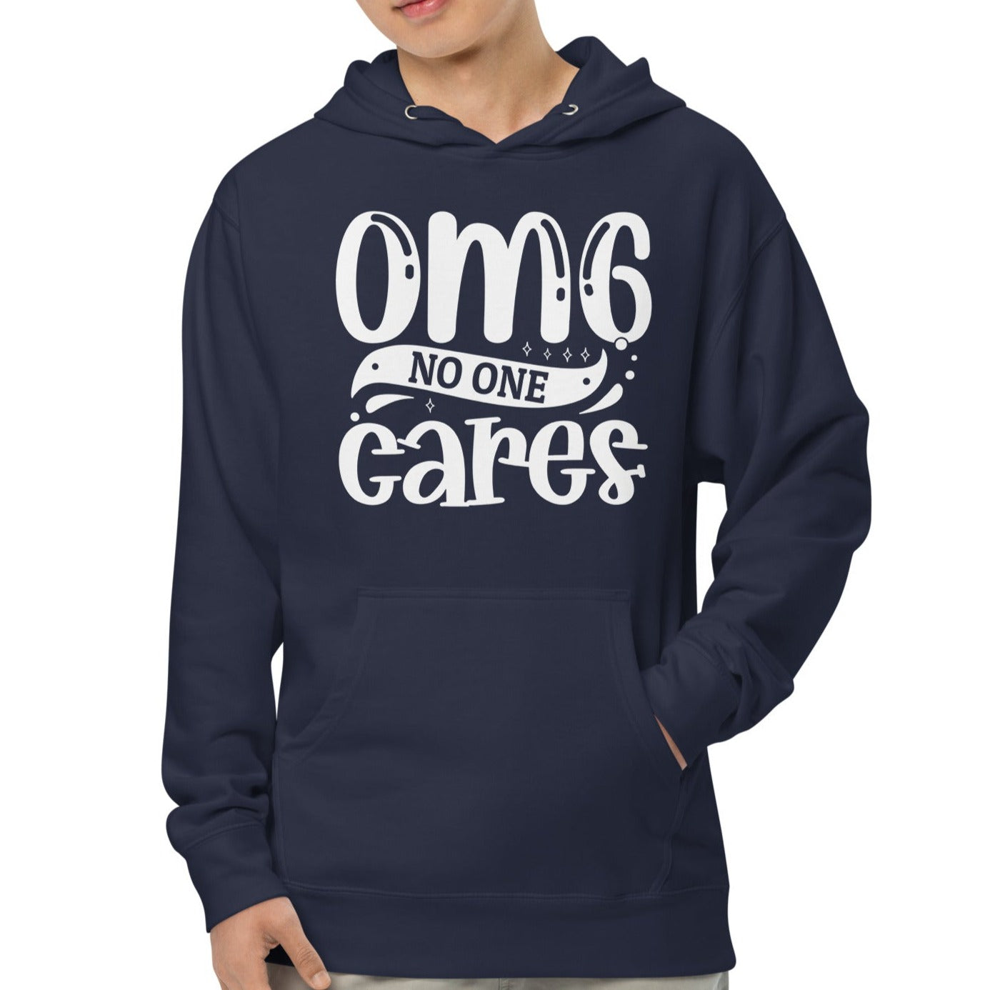 OMG No One Cares - Funny Sarcastic Hoodie - Unisex Heavyweight, Dark Shades