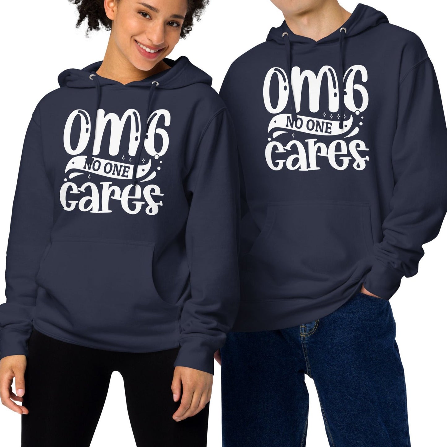 OMG No One Cares - Funny Sarcastic Hoodie - Unisex Heavyweight, Dark Shades