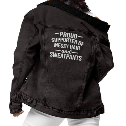 Proud Supporter of Messy Hair and Sweatpants - Unisex Denim Sherpa Jean Jacket