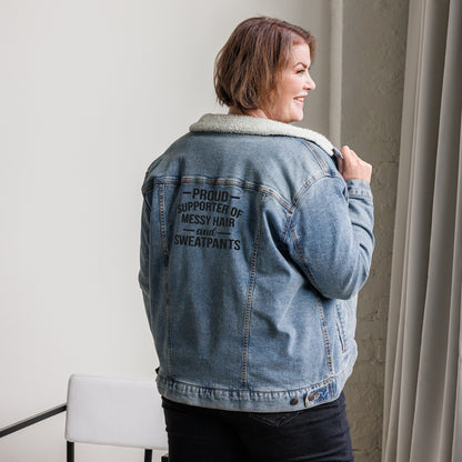 Proud Supporter of Messy Hair & Sweatpants - Unisex Denim Sherpa Jean Jacket