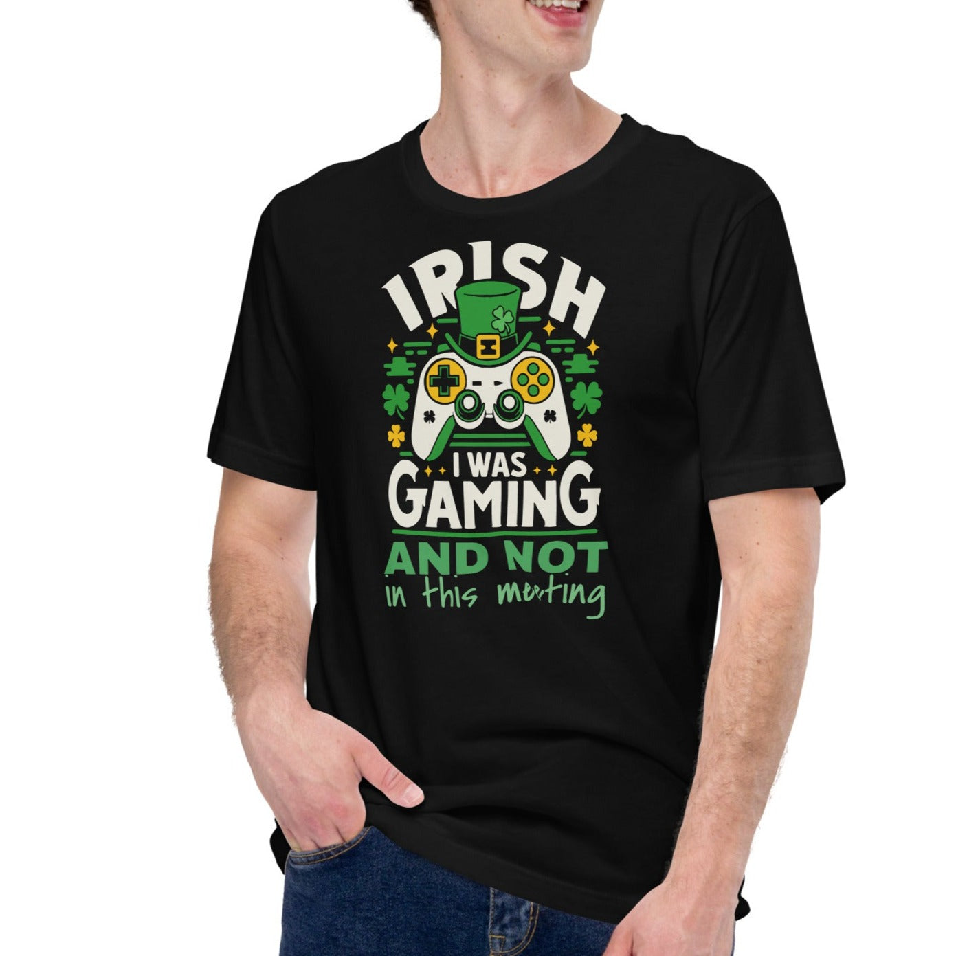 Irish I Was Gaming And Not In This Meeting | Everyday Essential Unisex Soft Jersey Tee – Lightweight Comfort