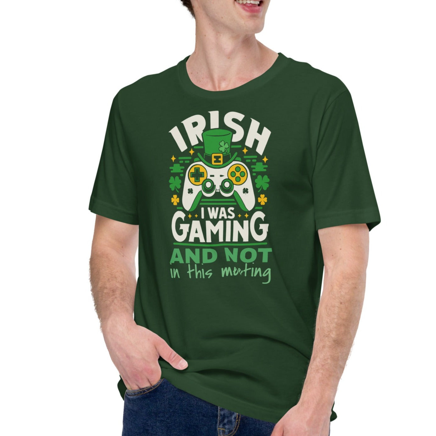 Irish I Was Gaming And Not In This Meeting | Everyday Essential Unisex Soft Jersey Tee – Lightweight Comfort