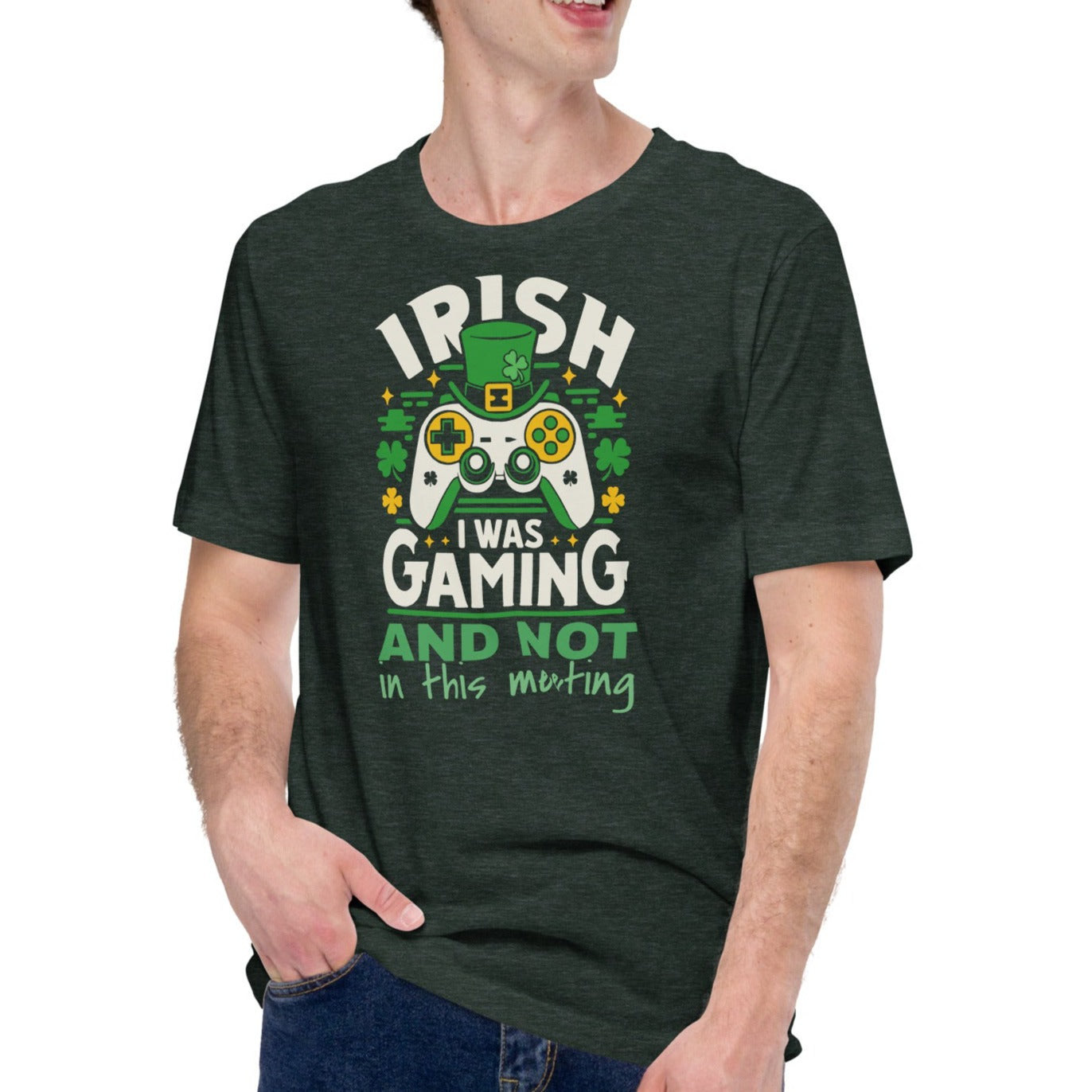 Irish I Was Gaming And Not In This Meeting | Everyday Essential Unisex Soft Jersey Tee – Lightweight Comfort