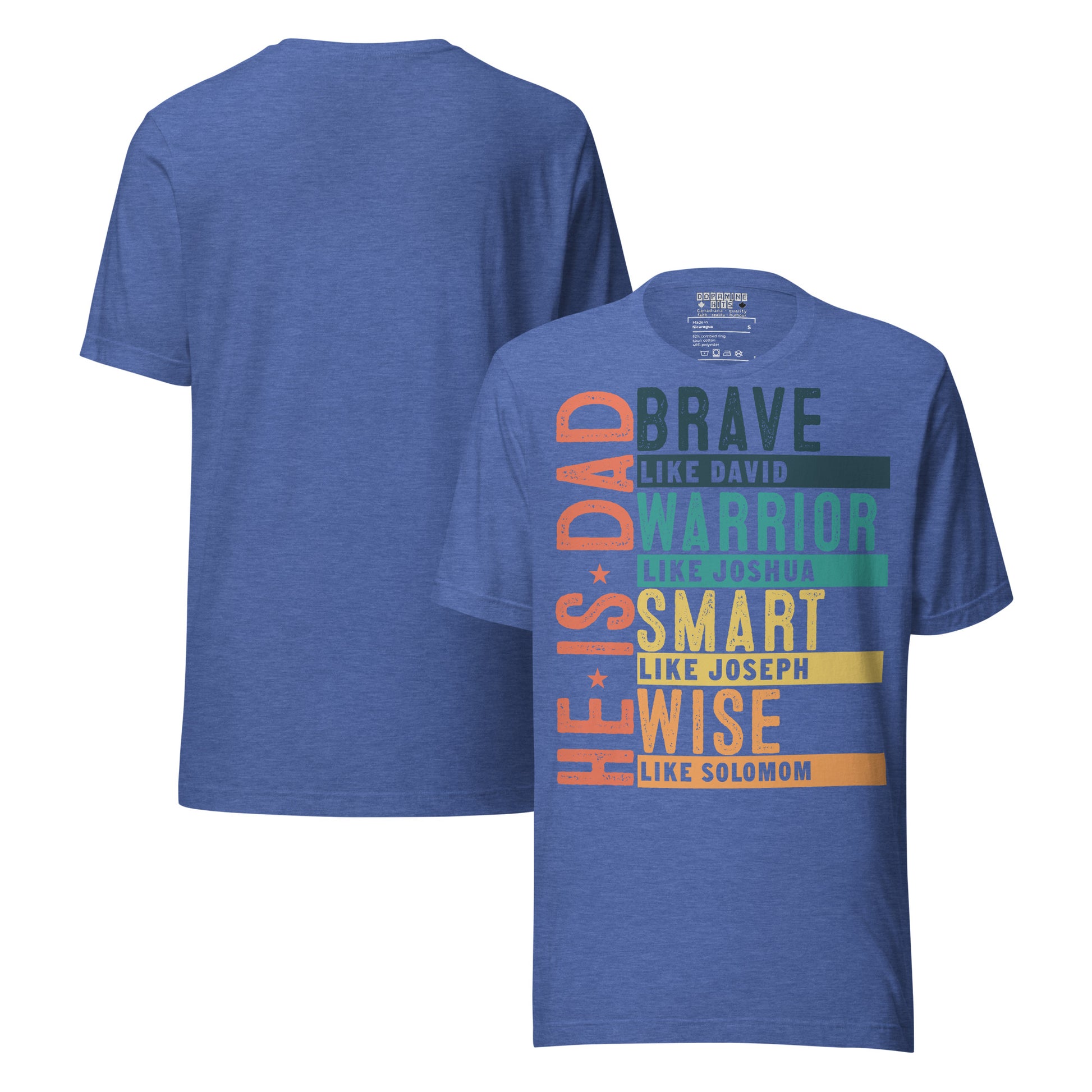 Blue t-shirt with motivational text design on a white background