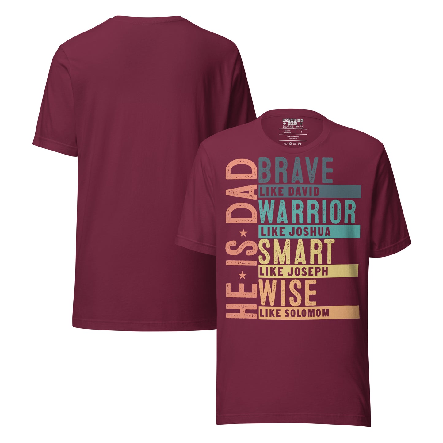 Maroon t-shirt with motivational text design on a white background