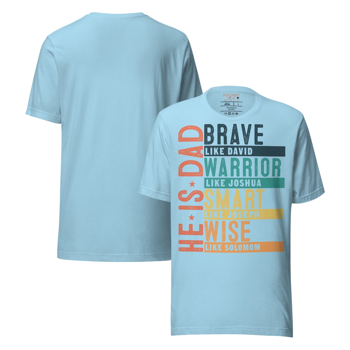 Light blue t-shirt with motivational text design on a white background