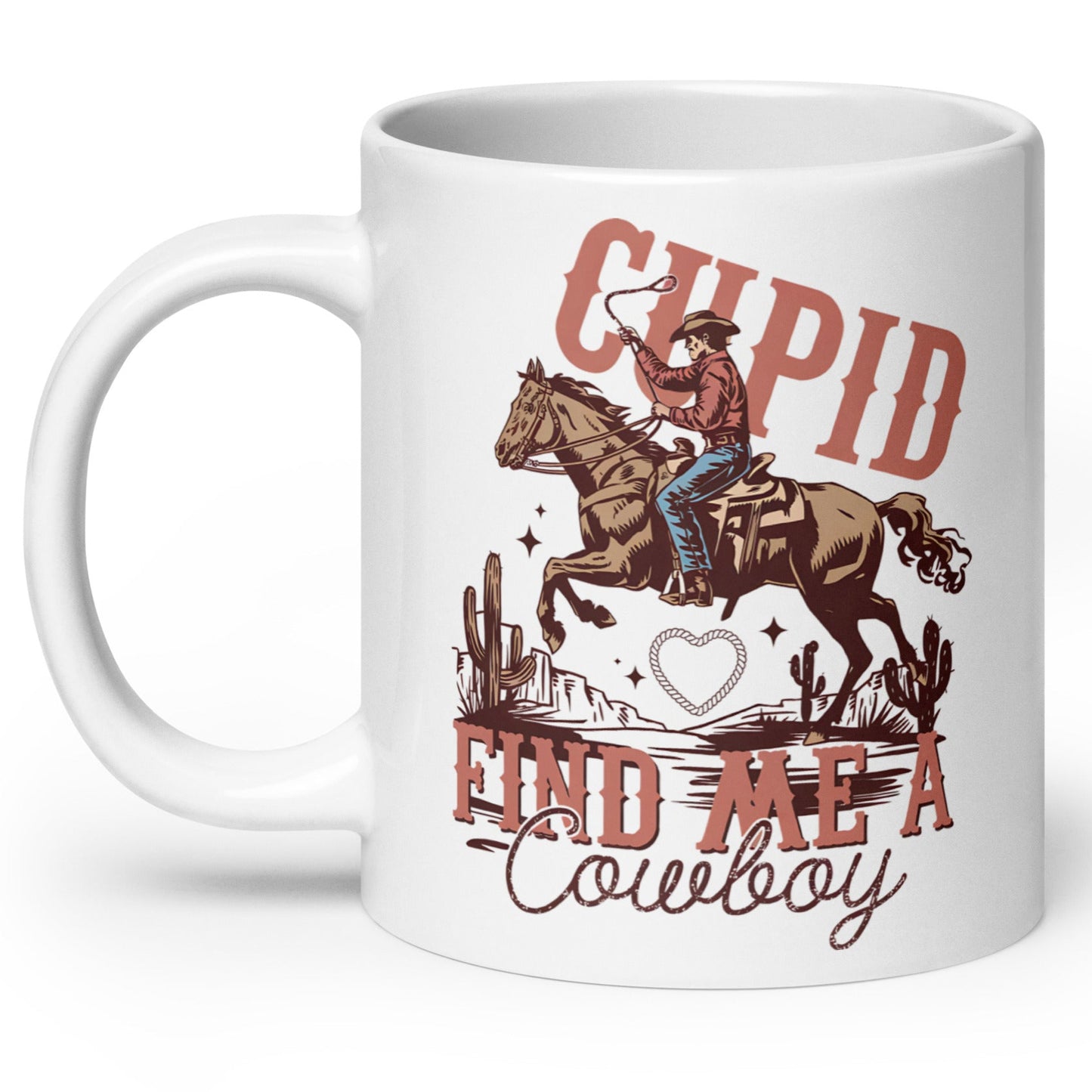 Cupid Find Me A Cowboy - White Ceramic Glossy Mug (11oz/15oz/20oz)