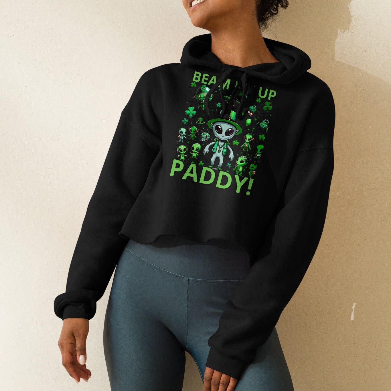 Beam Me Up Paddy! Women's Crop Hoodie - Fun St. Patrick's Day