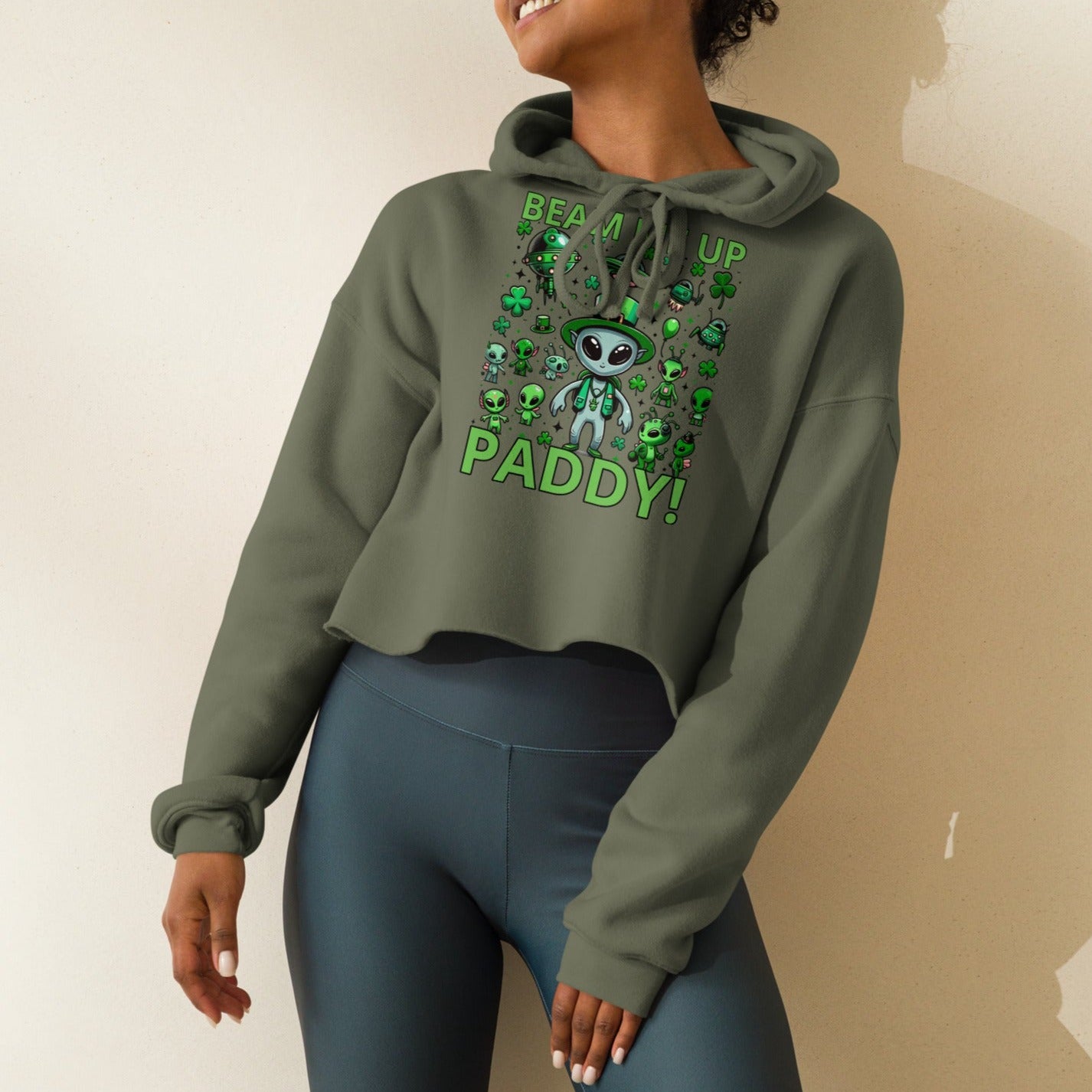 Beam Me Up Paddy! Women's Crop Hoodie - Fun St. Patrick's Day