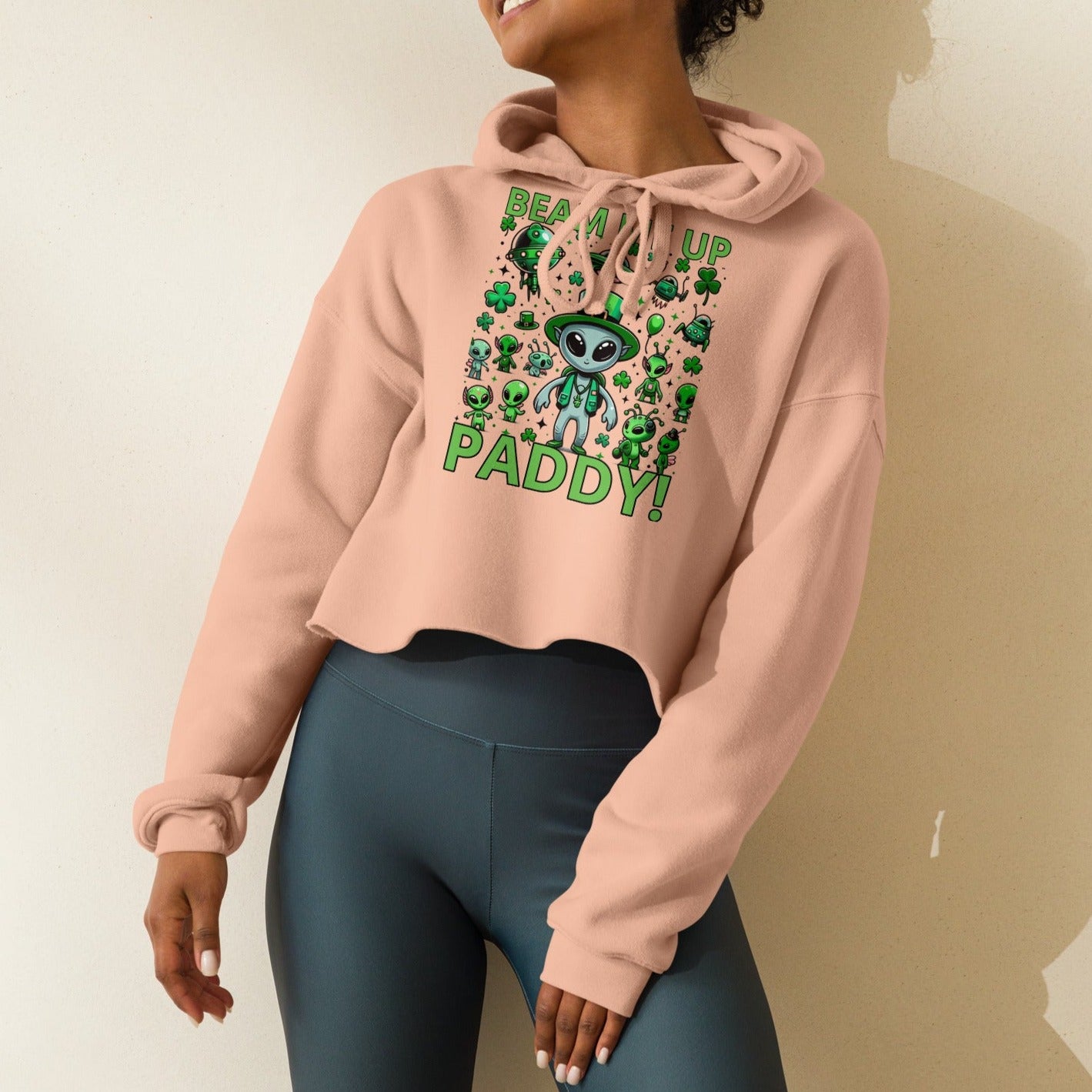 Beam Me Up Paddy! Women's Crop Hoodie - Fun St. Patrick's Day