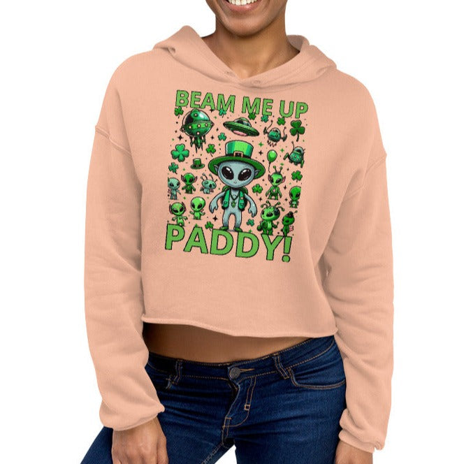 Beam Me Up Paddy! Women's Crop Hoodie - Fun St. Patrick's Day