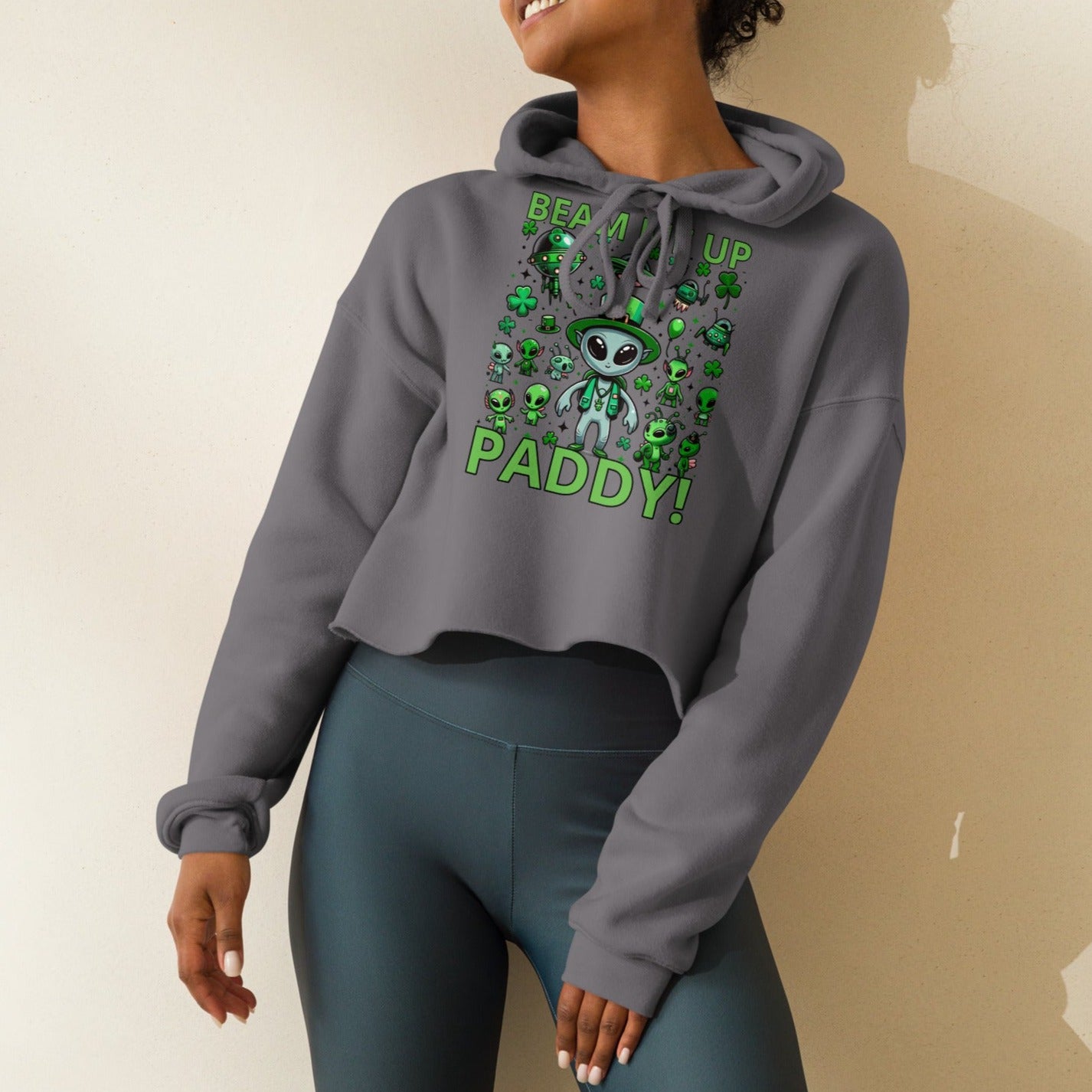 Beam Me Up Paddy! Women's Crop Hoodie - Fun St. Patrick's Day