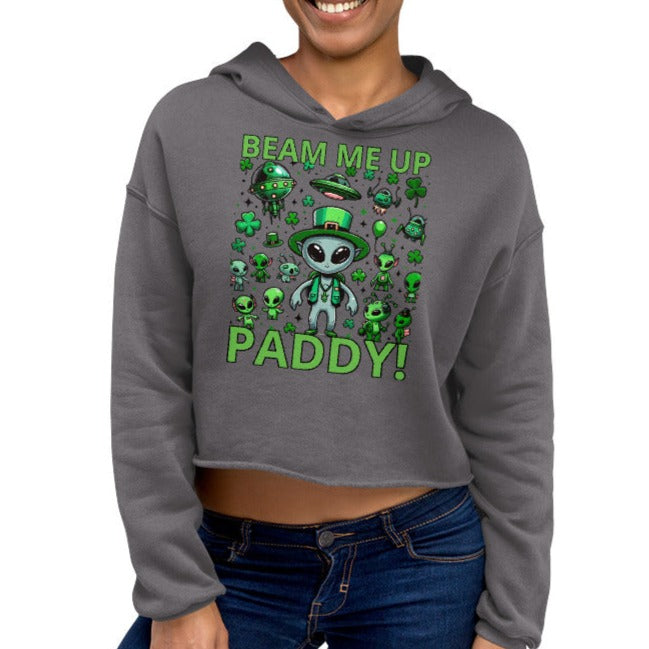 Beam Me Up Paddy! Women's Crop Hoodie - Fun St. Patrick's Day