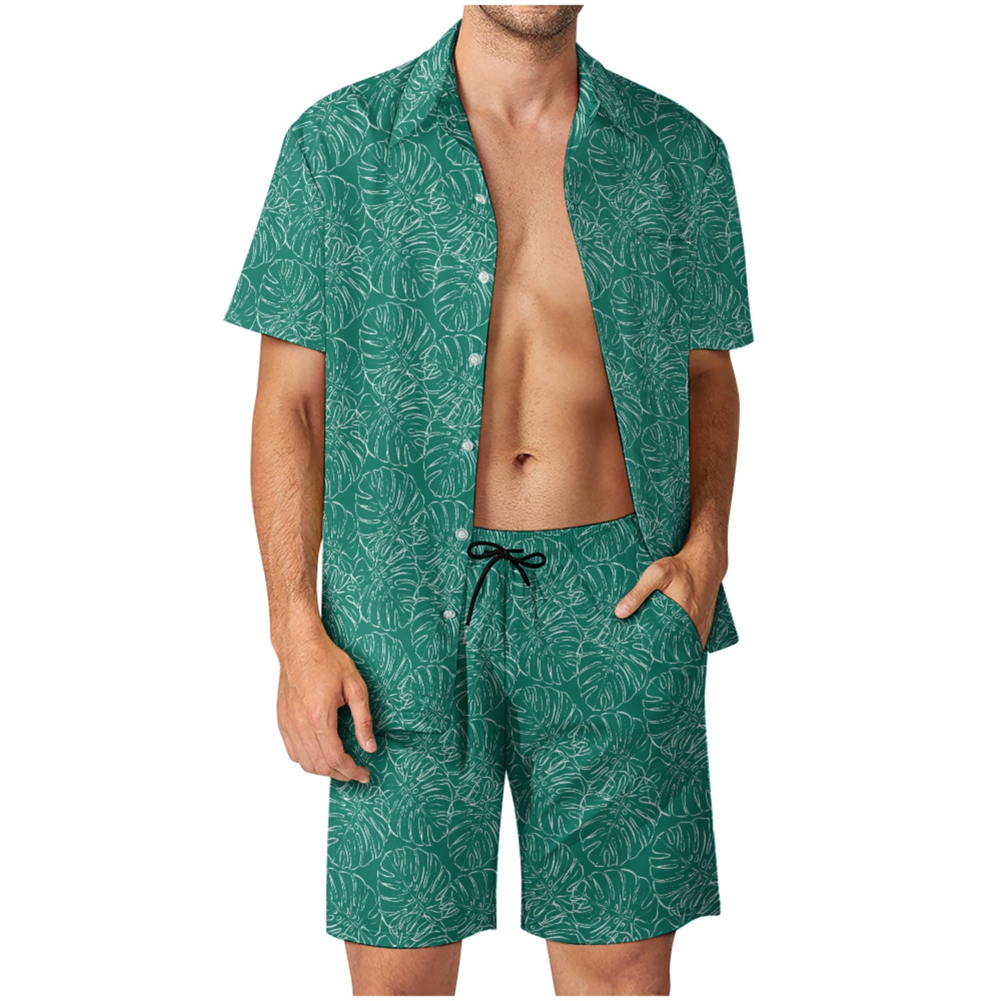 Teal Tropical Leaves -  Vacation Ready Men's Beach Set