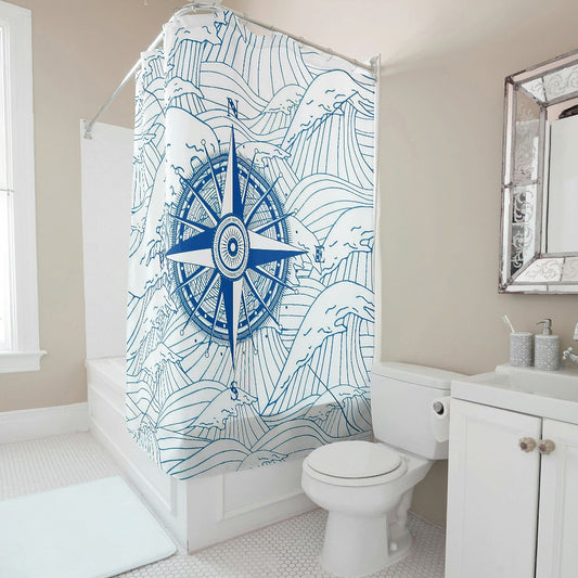 Wave Compass Japanese Shower Curtain Bathroom Shower Curtain