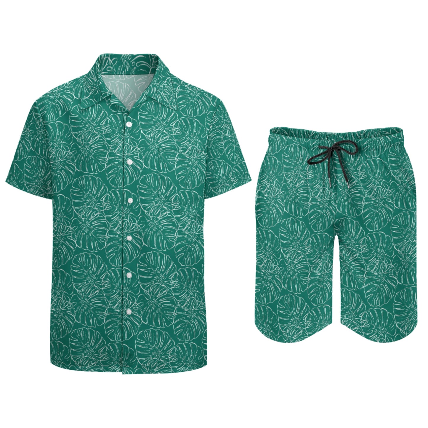 Teal Tropical Leaves -  Vacation Ready Men's Beach Set