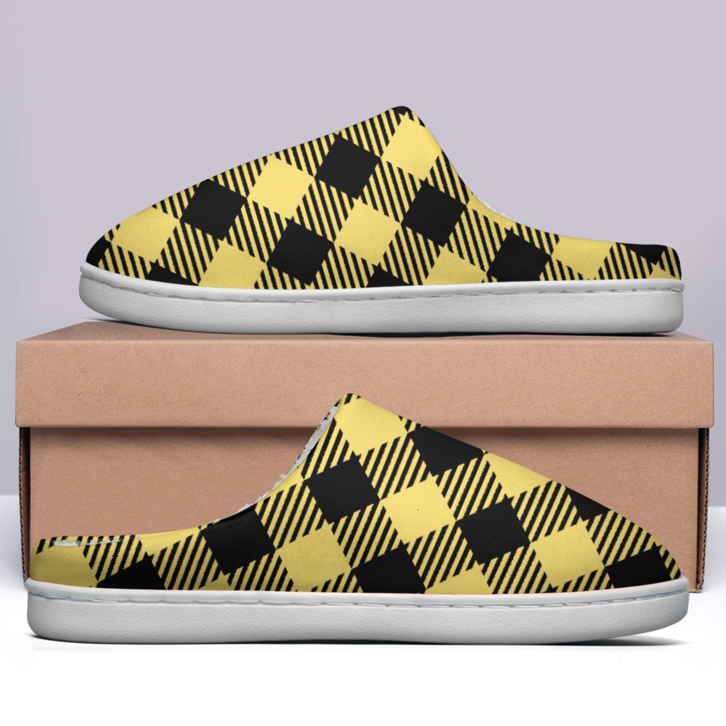 Yellow Buffalo Plaid Plush Flannelette Slippers