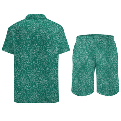 Teal Tropical Leaves -  Vacation Ready Men's Beach Set